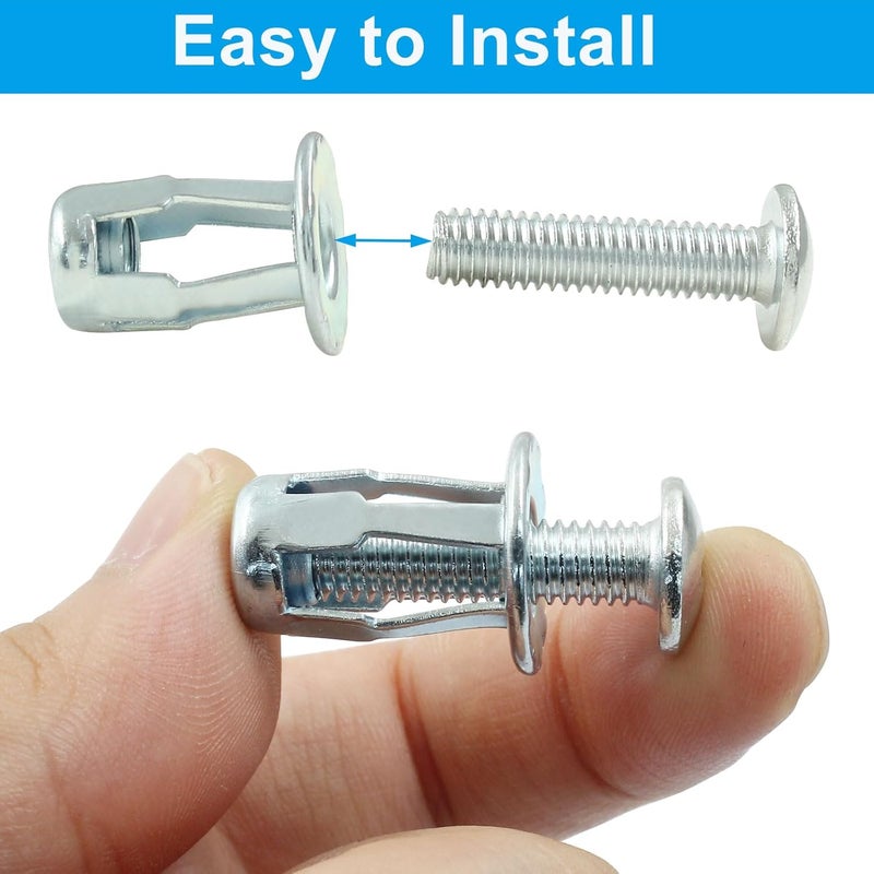 Dijedev 20 Pcs M6 x 25 Carbon Steel Hollow Wall Anchors, Extra Short, Silver, Galvanized, Hex Head Screws for Hollow Walls, Doors, Curtain Rods, Shelves - Image 4